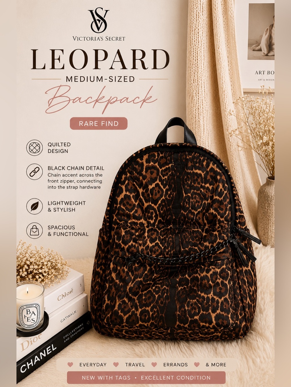 Victoria's Secret Brown Leopard-Print Medium Sized Backpack